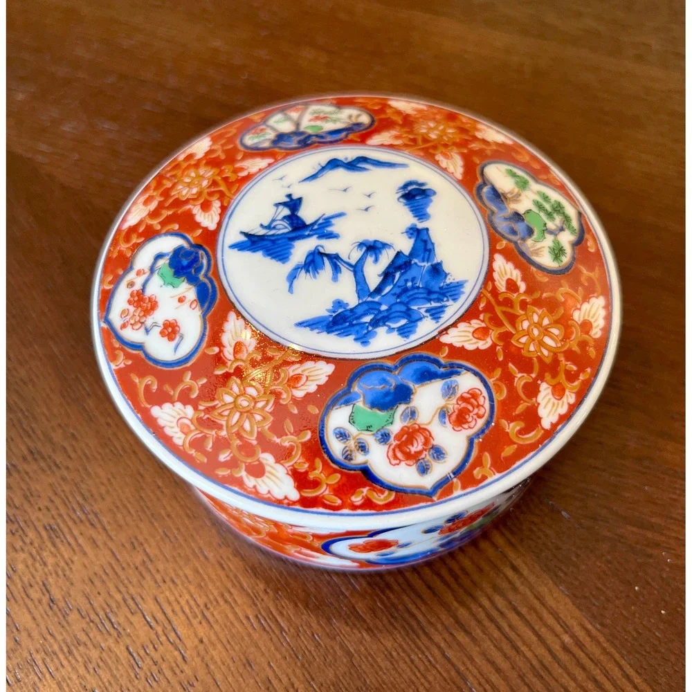 Vintage Takahashi San Francisco Porcelain Lidded Trinket Box Imari Japan Red
